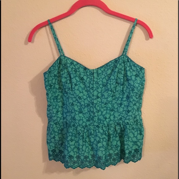 American Eagle Outfitters Tops - AEO Green Floral Crop Spaghetti Strap Shirt